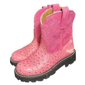 Ariat Fatbaby Womens Pink Raspberry Ostrich Print Western Cowboy Boots 7.5